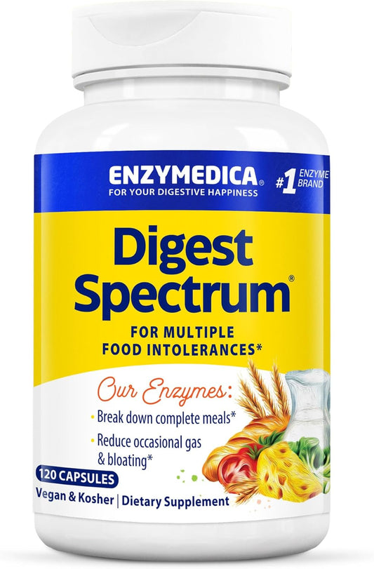 Enzymedica Digest Spectrum Capsules, Fast-Acting Relief for Multiple Food Intolerances, 120ct