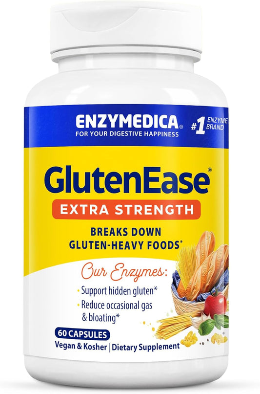 Enzymedica GlutenEase Extra Strength Digestive Enzymes - Supports Gluten & Casein Intolerance - 60 Count