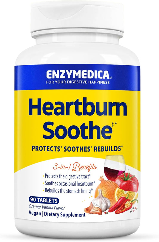 Enzymedica Heartburn Soothe Chews - Digestive Aid, Fast-Acting, Vanilla Orange Flavor - 90 Chews (45 Servings)