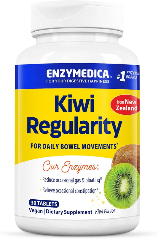 Enzymedica Kiwi Regularity Supplement for Bowel Health - 30 Count Tablets to Relieve Constipation, Gas, and Bloating