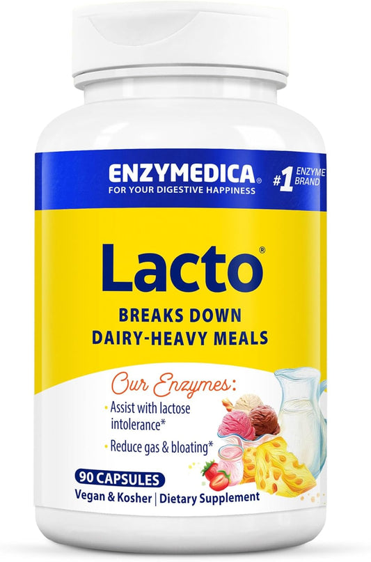 Enzymedica Lacto Digestive Enzymes - Fast-Acting Relief for Gas & Bloating - 90 Count Pack - Frustration-Free Packaging