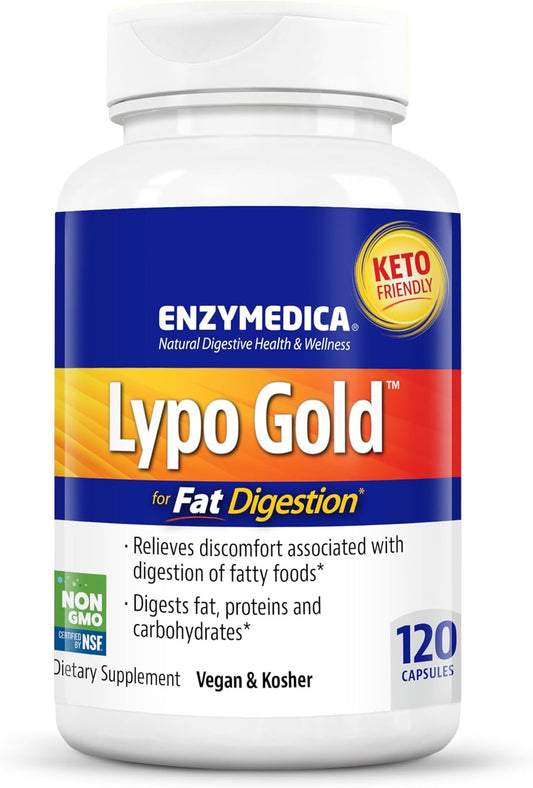 Enzymedica Lypo Gold Digestive Enzymes - Fast-Acting Relief for Gas & Bloating - 120 Count