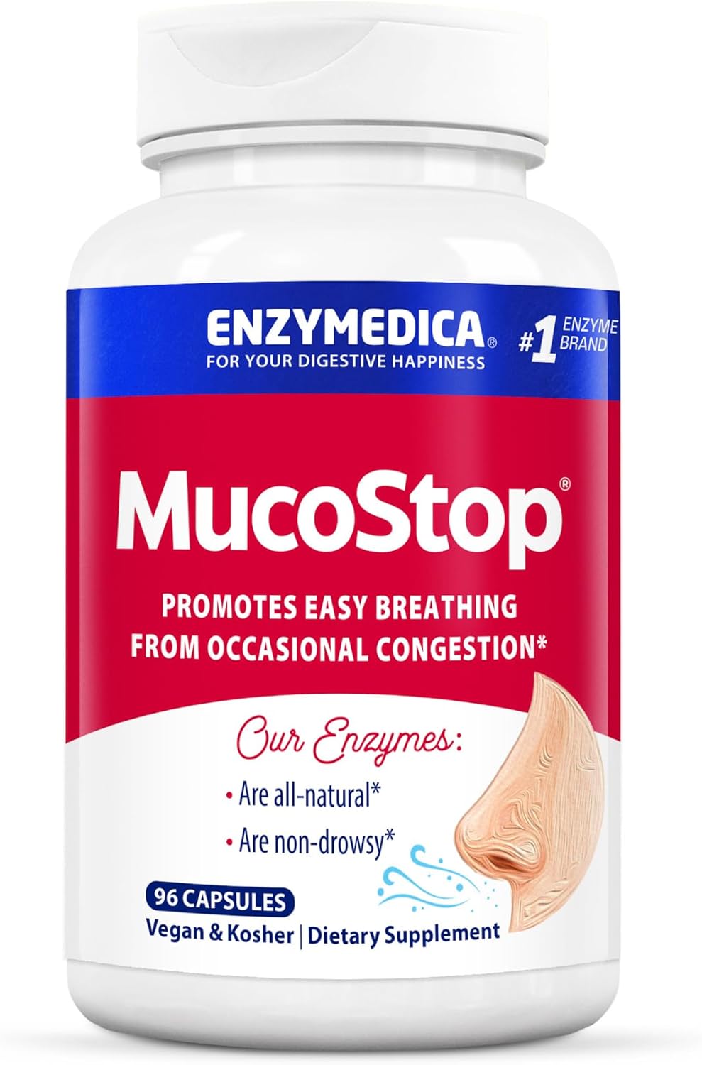 Enzymedica MucoStop Enzyme Supplement for Congestion Relief, Easy Breathing Support - 96 Count