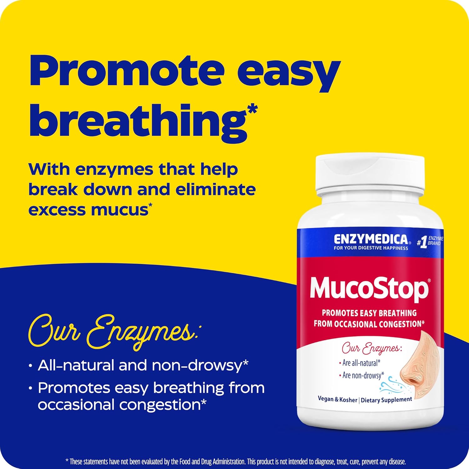 Enzymedica MucoStop Enzyme Supplement for Congestion Relief, Easy Breathing Support - 96 Count
