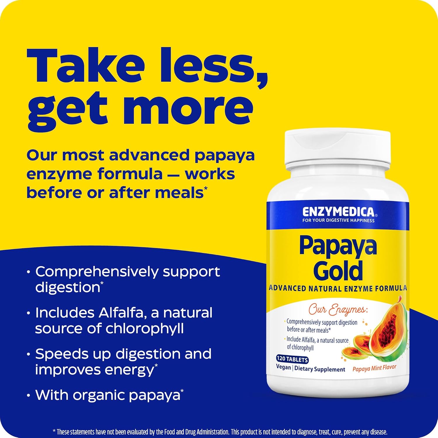 Enzymedica Papaya Gold Chewable Tablets with Bromelain & Papain for Digestive Support