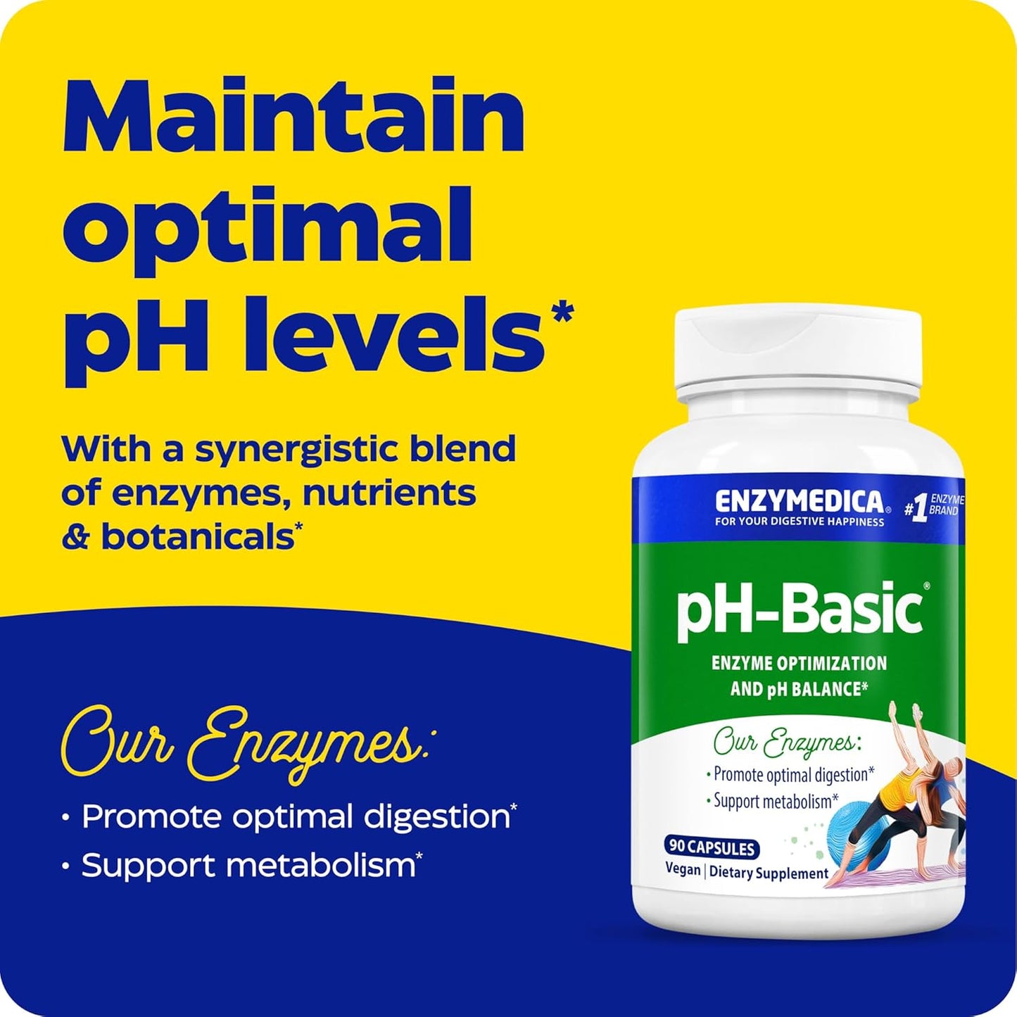 Enzymedica pH-Basic Supplement - Supports Healthy Digestion, pH Balance, Includes Enzymes, Nutrients & Herbs - 90 Count