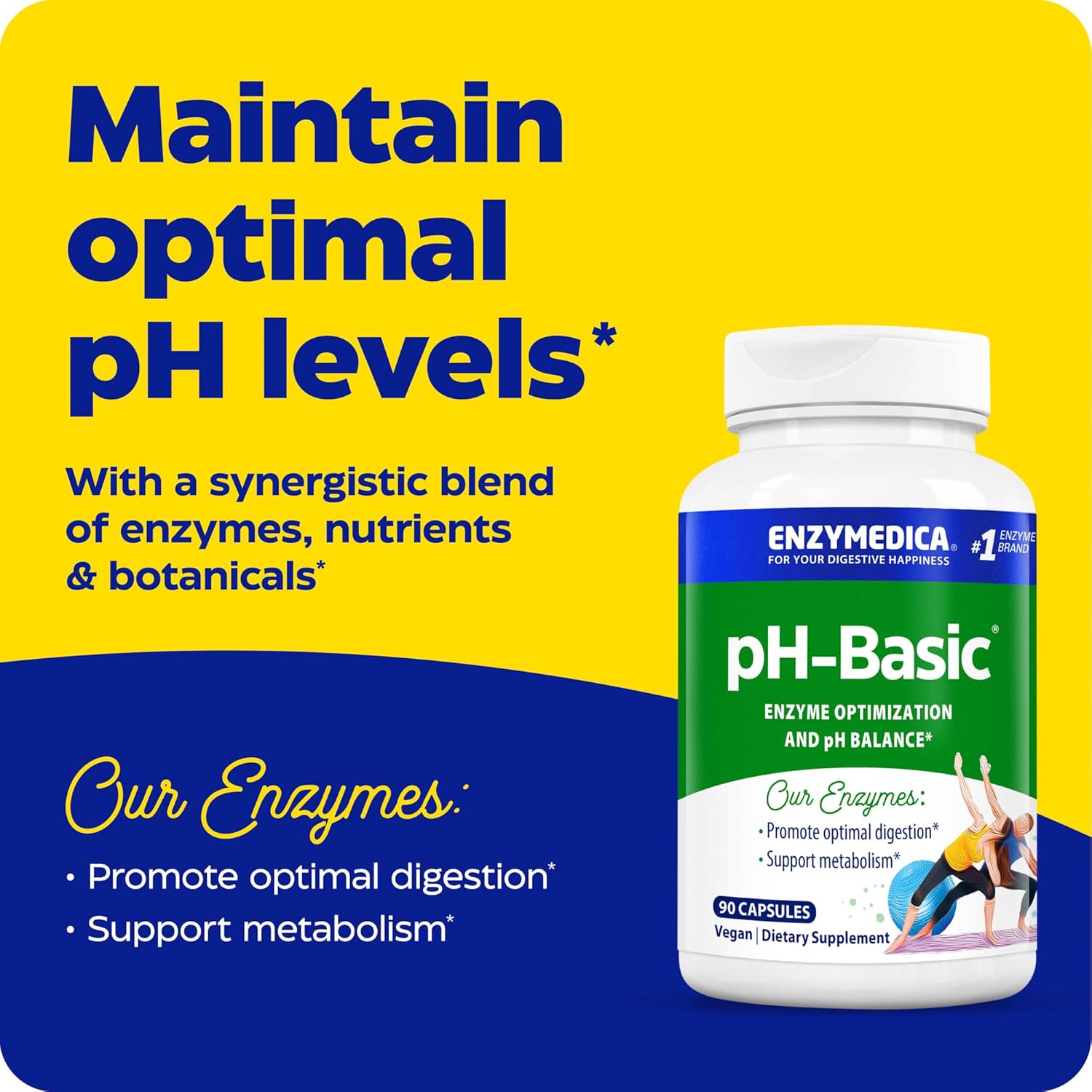 Enzymedica pH-Basic Supplement - Supports Healthy Digestion, pH Balance, Includes Enzymes, Nutrients & Herbs - 90 Count