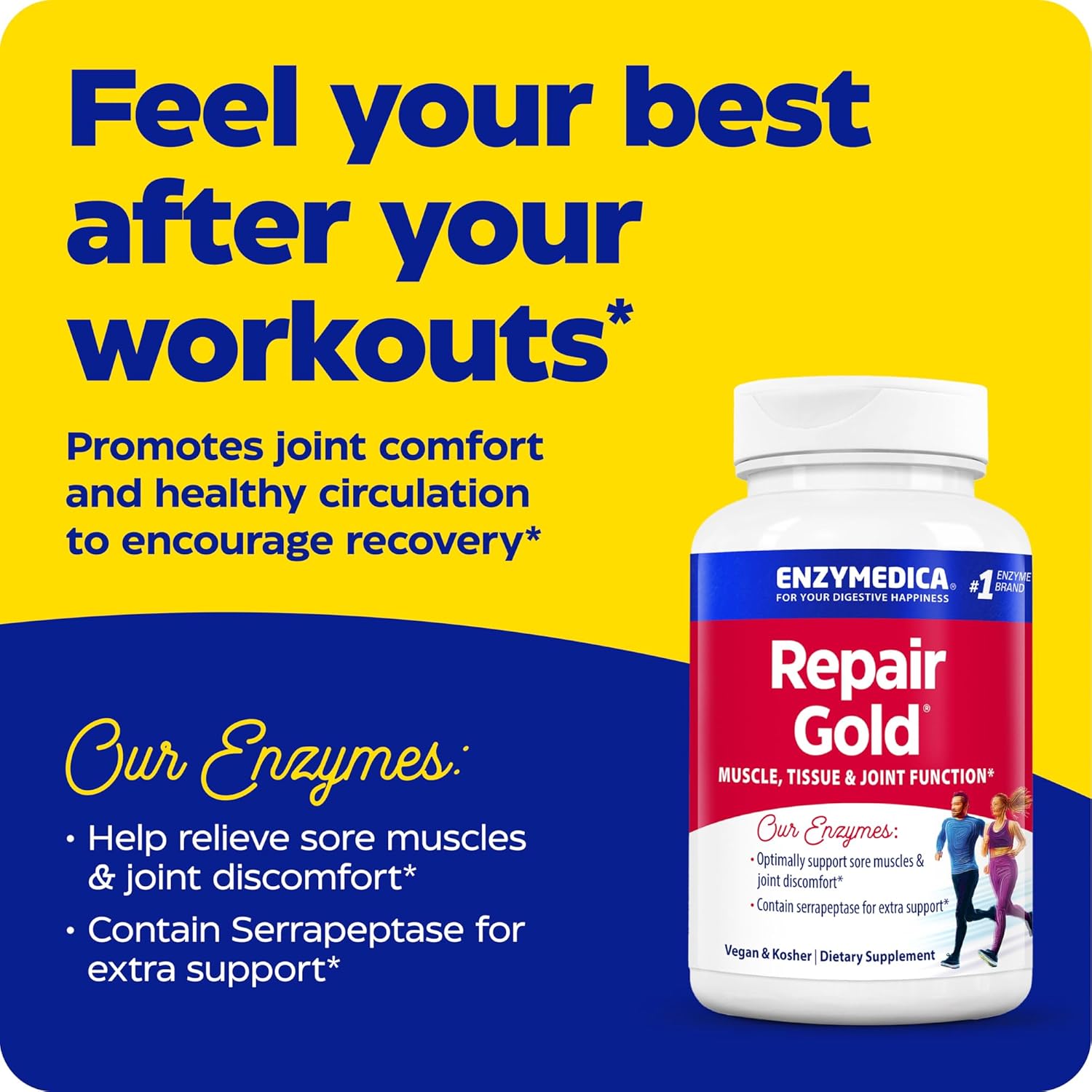 Enzymedica Repair Gold: Joint Support Supplement with Proteolytic Enzymes for Muscle Recovery, 60 Count