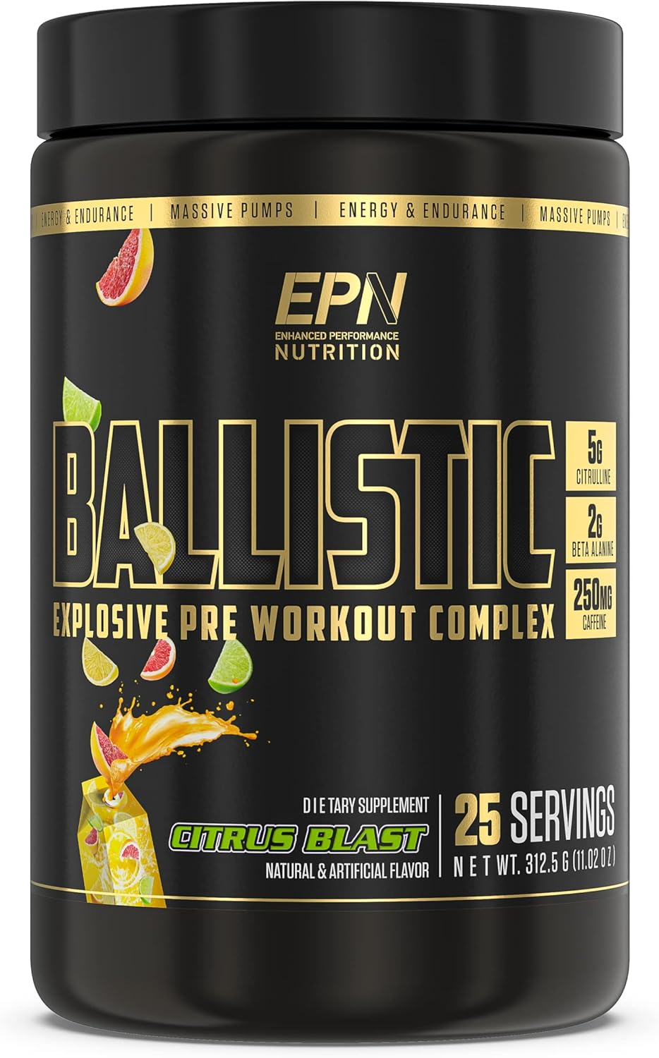 EPN Supplements BALLISTIC Pre Workout Powder - Best Nitric Oxide Booster with Electrolytes, Caffeine, Nootropics - Citrus Blast Flavor for Enhanced Pumps, Focus, Stamina, Energy, Hydration - Men & Women
