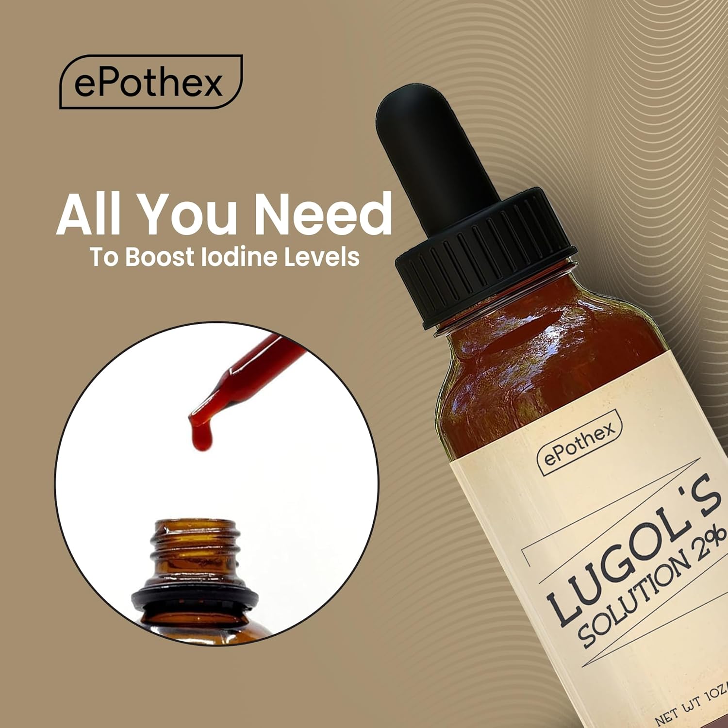 EPOTHEX Lugol's Solution 2% 30ml Glass Dropper Bottle - Potassium Iodide & Iodine