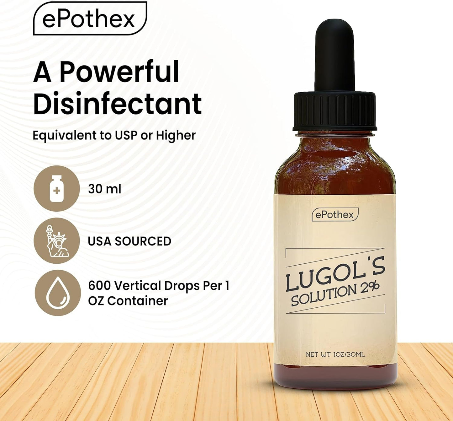 EPOTHEX Lugol's Solution 2% 30ml Glass Dropper Bottle - Potassium Iodide & Iodine
