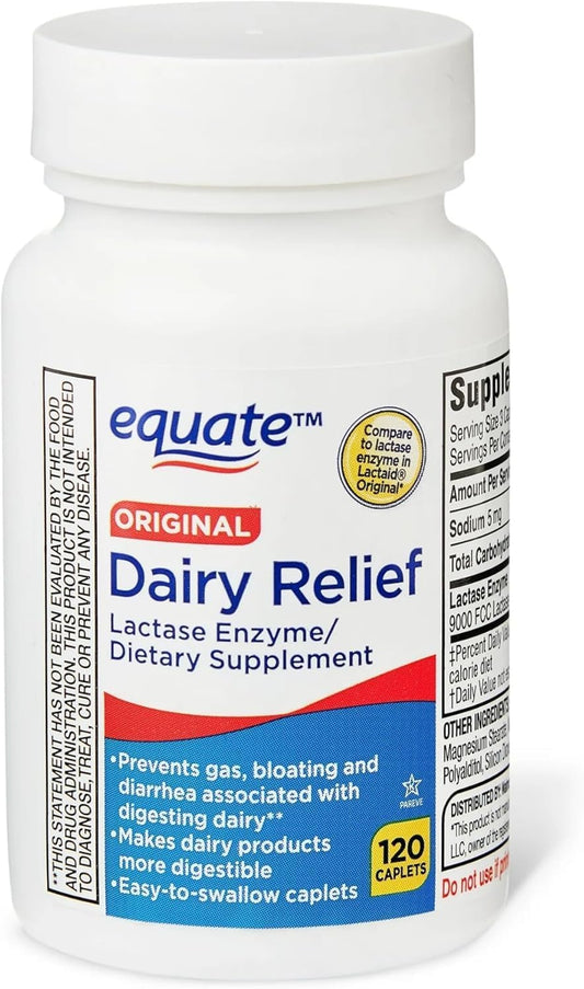 Equate Dairy Relief Caplets with Lactase Enzyme - 120 Pills, Original Formula - Pack of 1