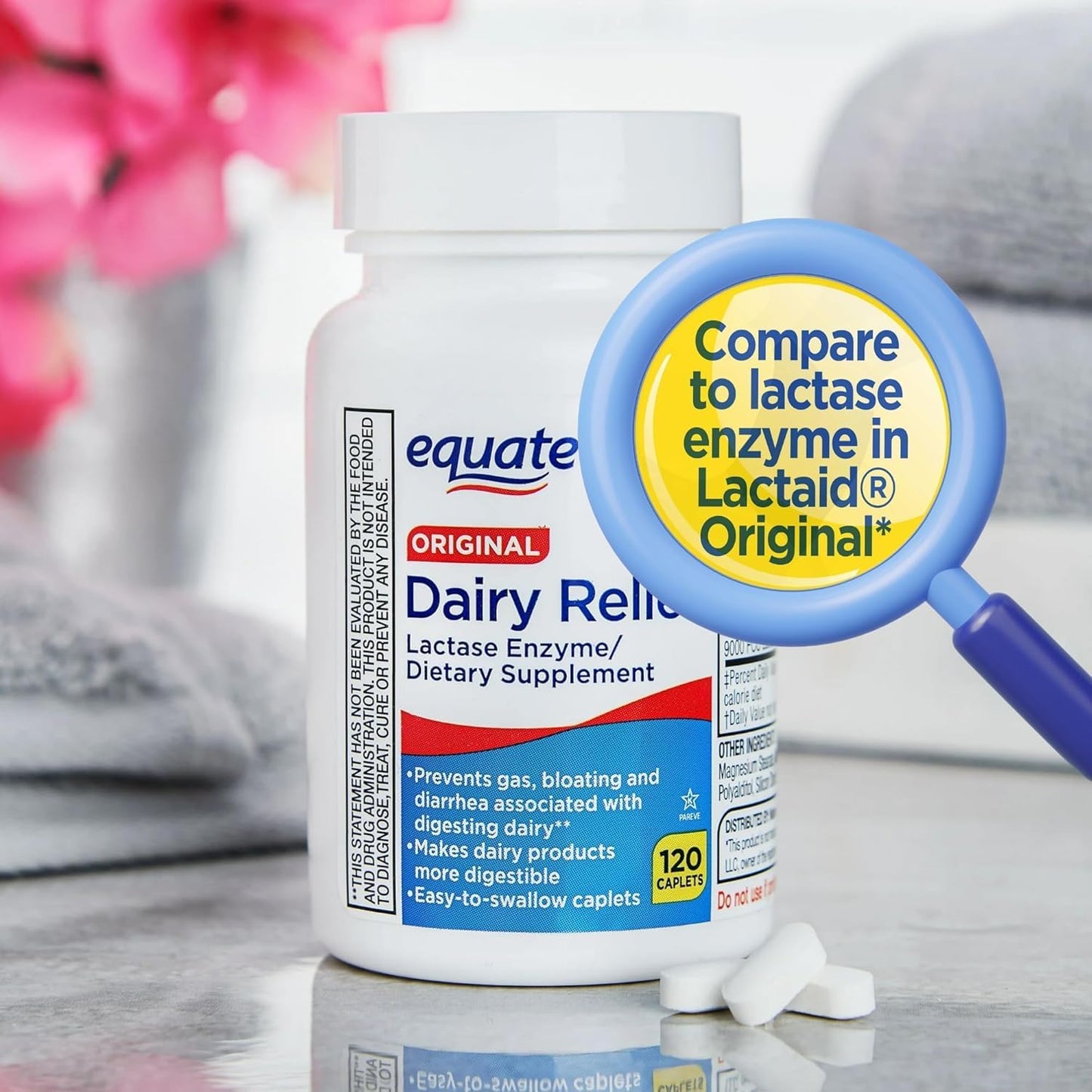 Equate Dairy Relief Caplets with Lactase Enzyme - 120 Pills, Original Formula - Pack of 1