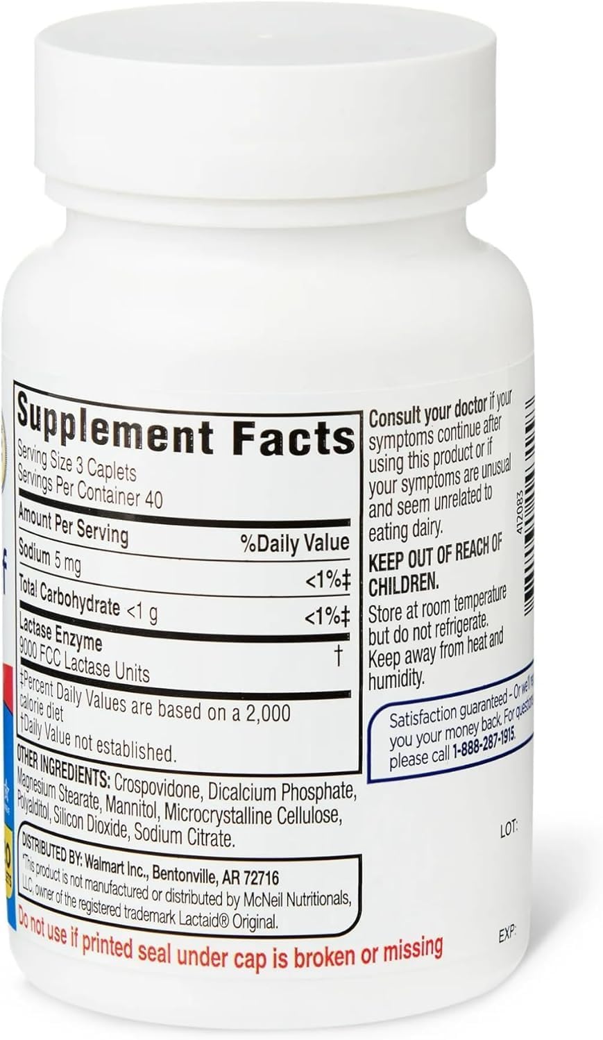 Equate Dairy Relief Caplets with Lactase Enzyme - 120 Pills, Original Formula - Pack of 1