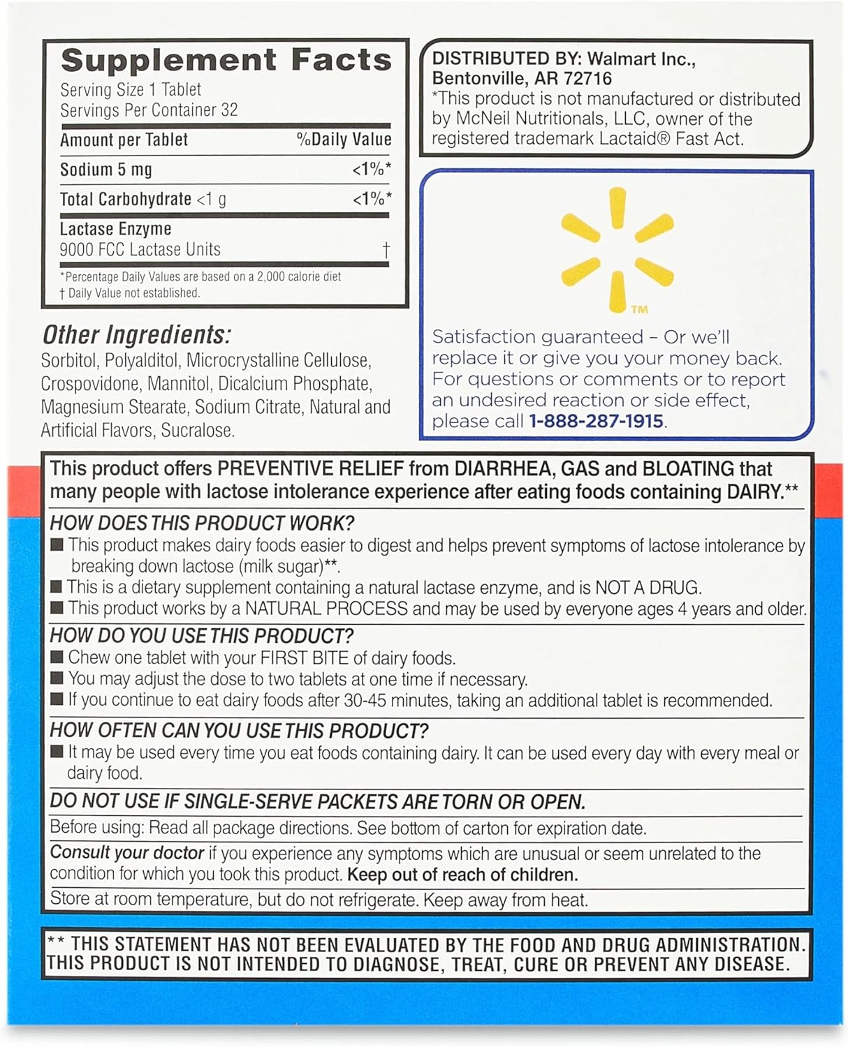 Equate Fast Acting Dairy Relief Lactase Enzyme Chewable Tablets 32 Count Bundle with CreativeAndBundle Sticker