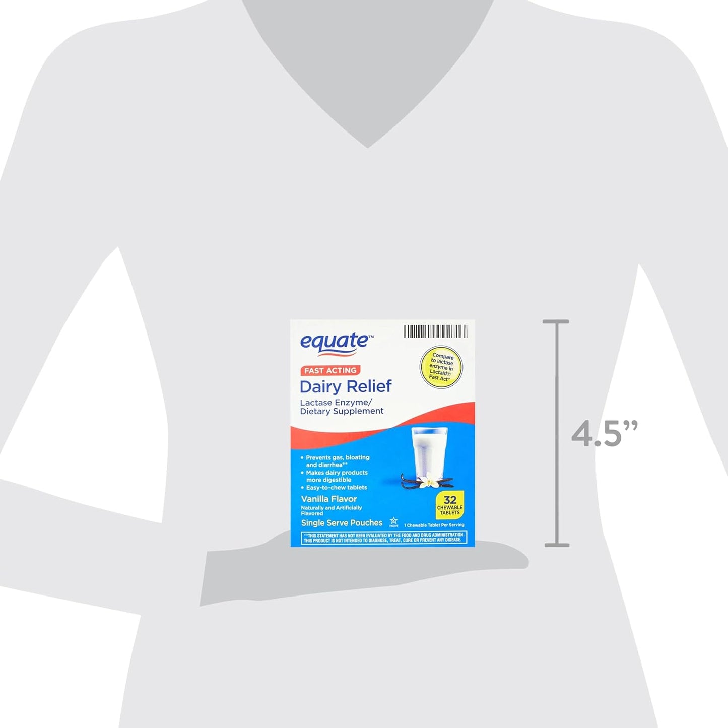 Equate Fast Acting Dairy Relief Lactase Enzyme Chewable Tablets 32 Count Bundle with CreativeAndBundle Sticker