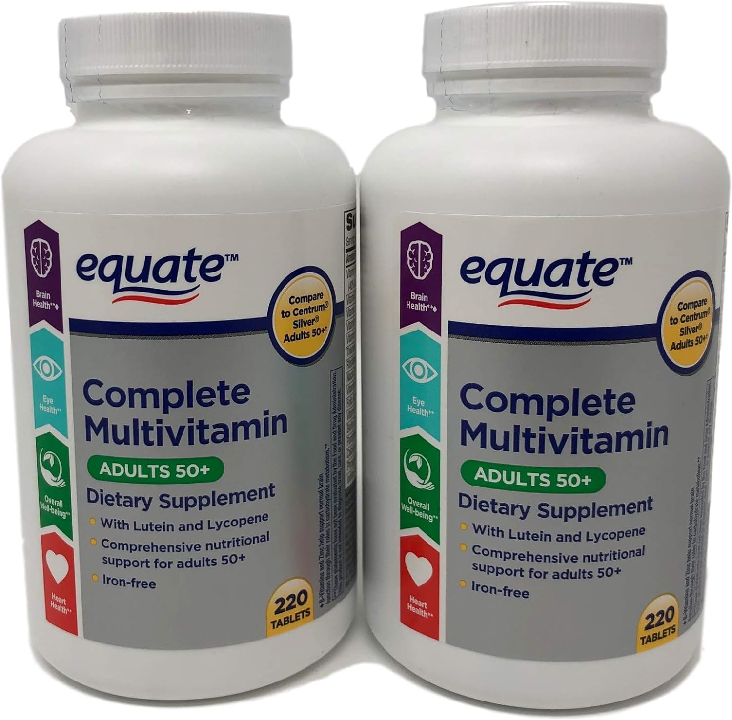 Equate Mature Adult 50+ Multivitamin 220 Ct (Pack of 2) - Compare to Centrum Silver - Daily Complete Formula