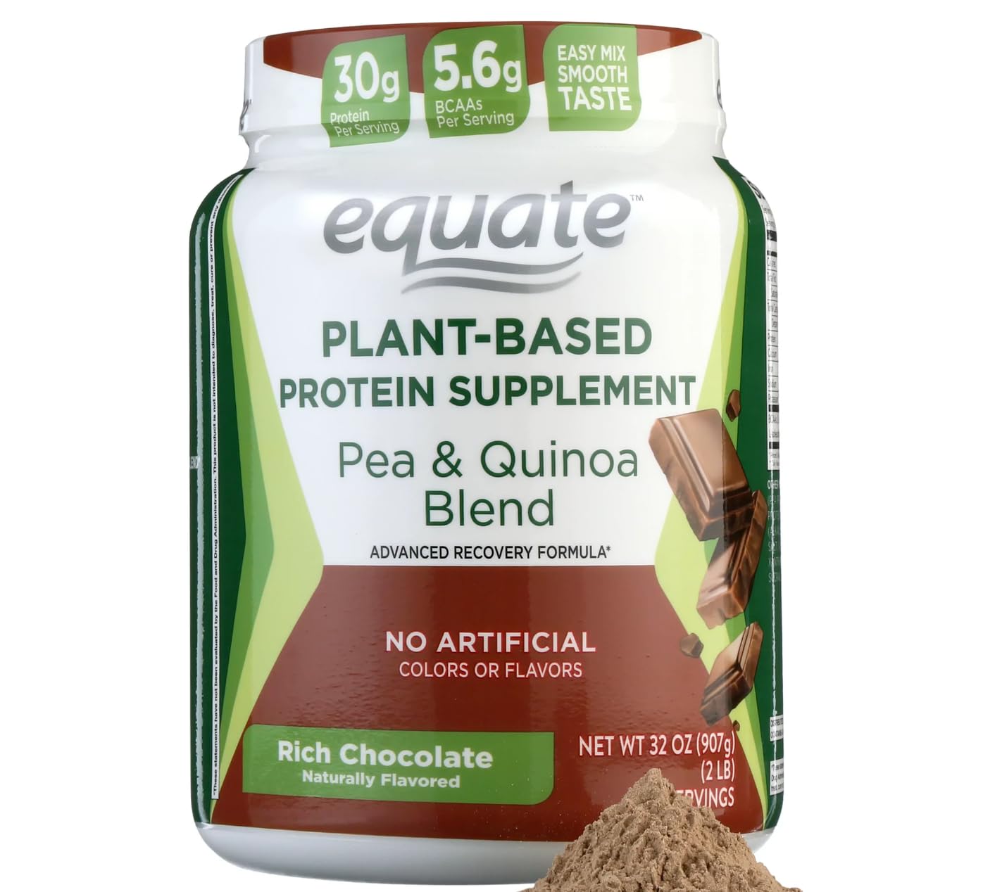 Equate Plant-Based Protein Supplement Rich Chocolate 32OZ - No Artificial Colors