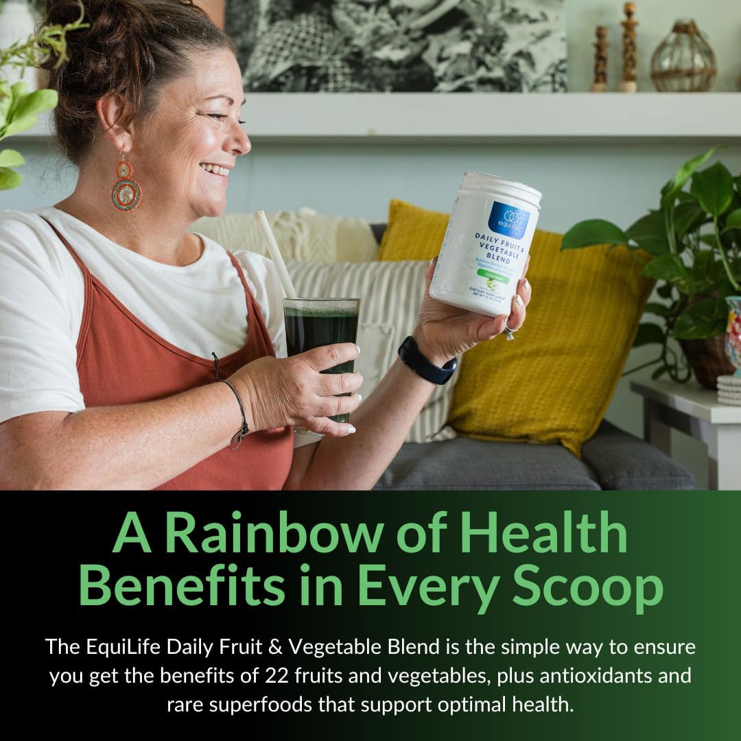 Equilife Daily Fruit & Vegetable Blend with Vitamin C, Amino Acids, Energy Boost, Low-Sugar, Vegan, Non-GMO - Crisp Apple Flavor (30 Servings)