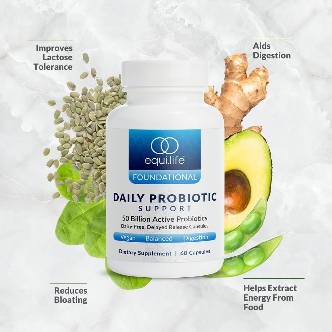 Equilife Daily Probiotic Capsules for Men and Women - Supports Digestive Health, Immunity, and Reduces Bloating - Dairy-Free, No Refrigeration Required - 60 Count