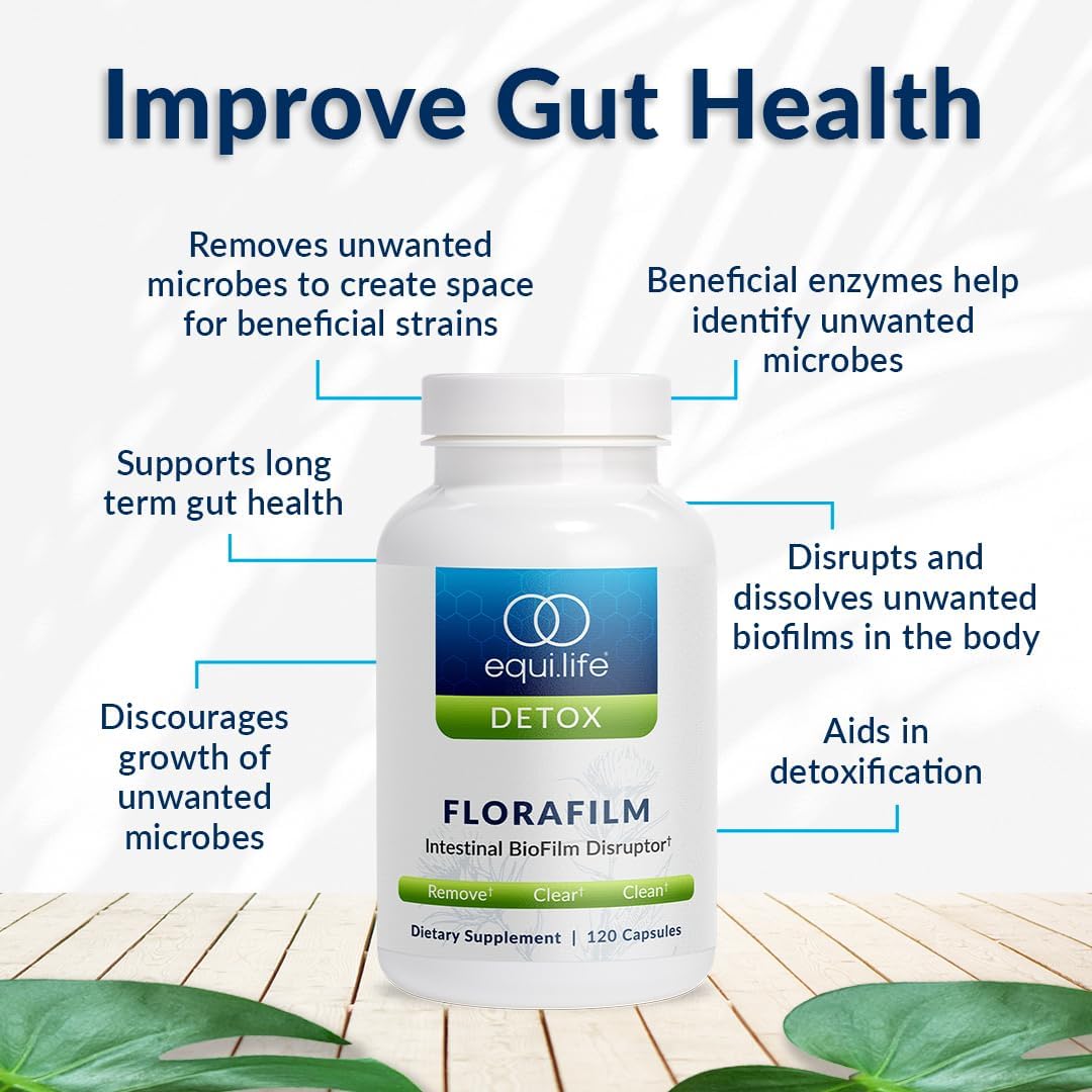 Equilife FloraFilm Digestive Enzymes Supplement - Supports Gut Health, Natural Detox & Immunity - Non-GMO, Vegan, Gluten-Free - 120 Capsules