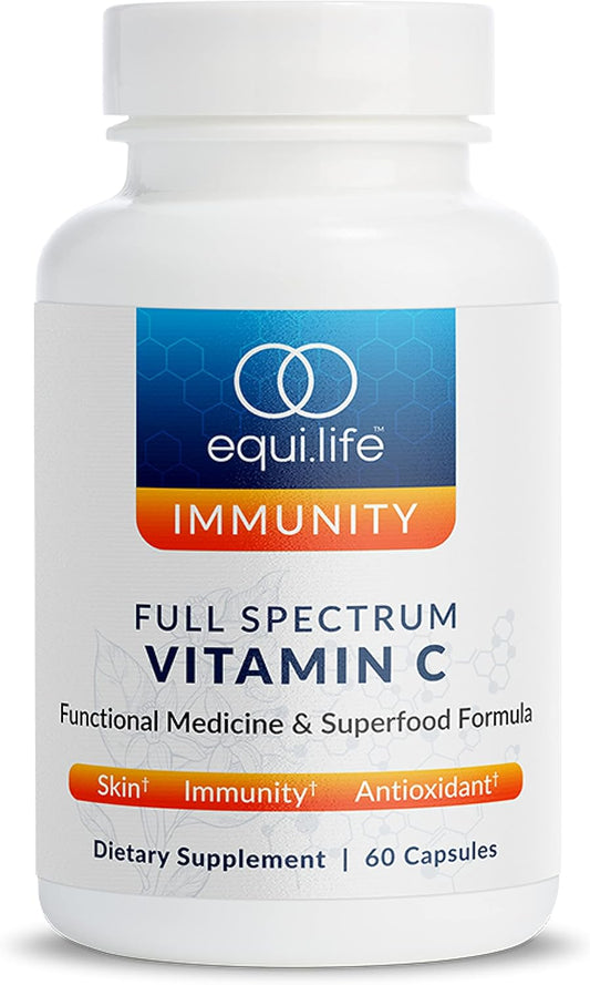 Equilife Full Spectrum Vitamin C Capsules - Immune Support & Antioxidant Supplement for Skin Moisture & Irritation Relief (60 Count)