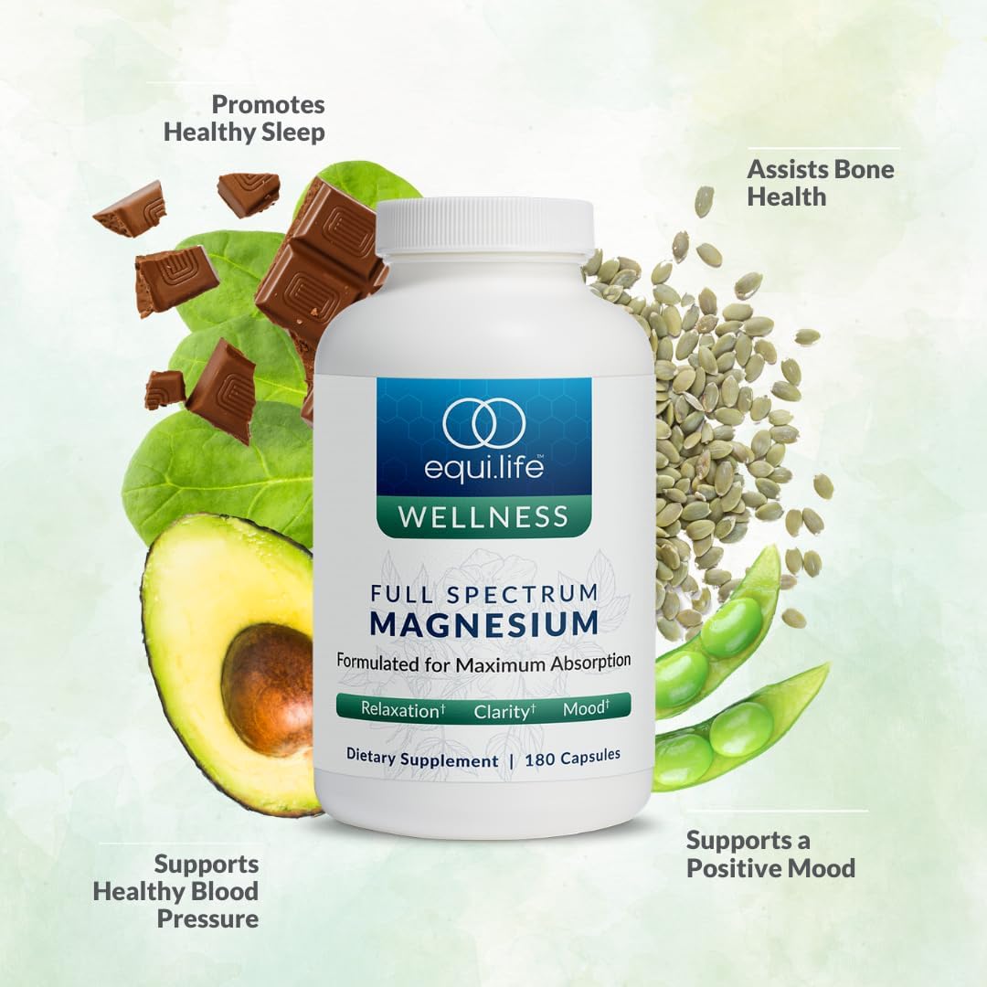 EquiLife Magnesium Glycinate Supplement - Boost Mood, Energy, Restfulness, Focus - 180 Capsules Vegan & Gluten-Free - Maximum Absorption Formula
