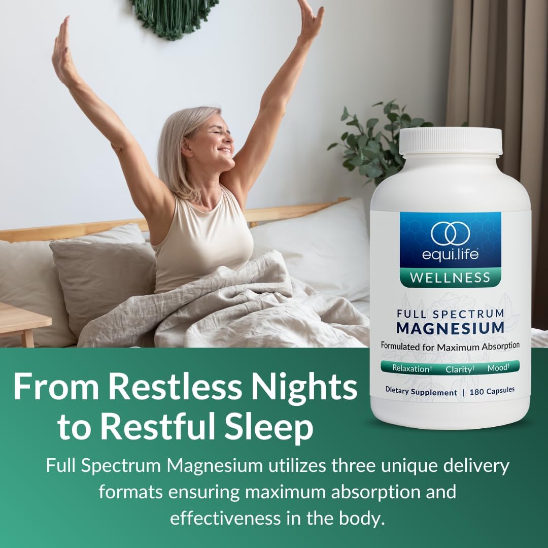 EquiLife Magnesium Glycinate Supplement - Boost Mood, Energy, Restfulness, Focus - 180 Capsules Vegan & Gluten-Free - Maximum Absorption Formula