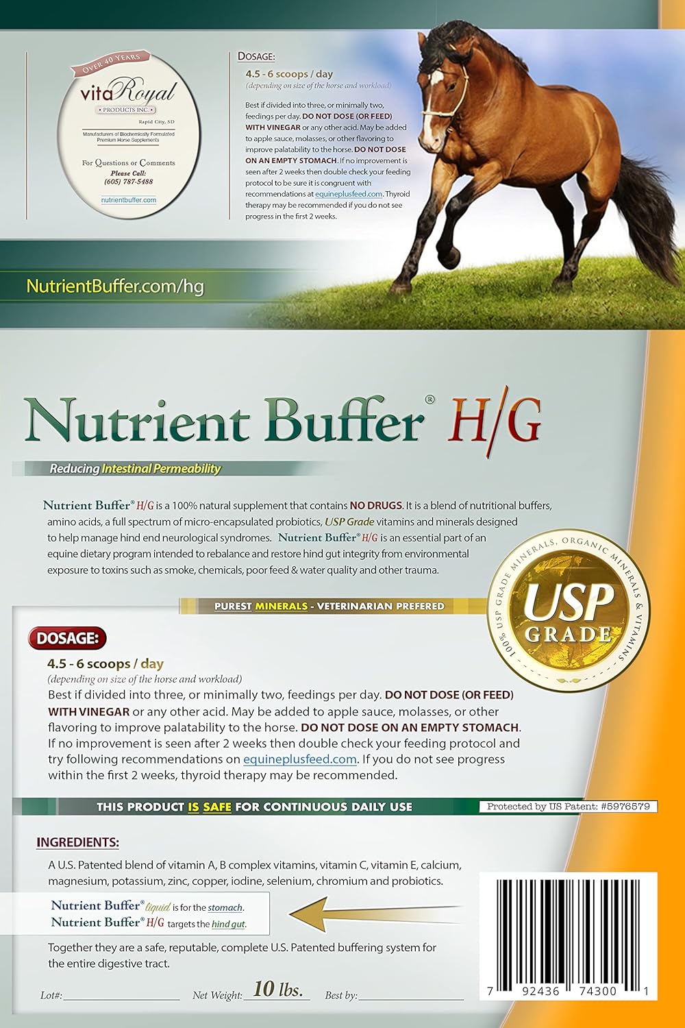 Equine Hind Gut Support Formula - Nutrient Buffer HG for Lower Gastric Digestion in Horses