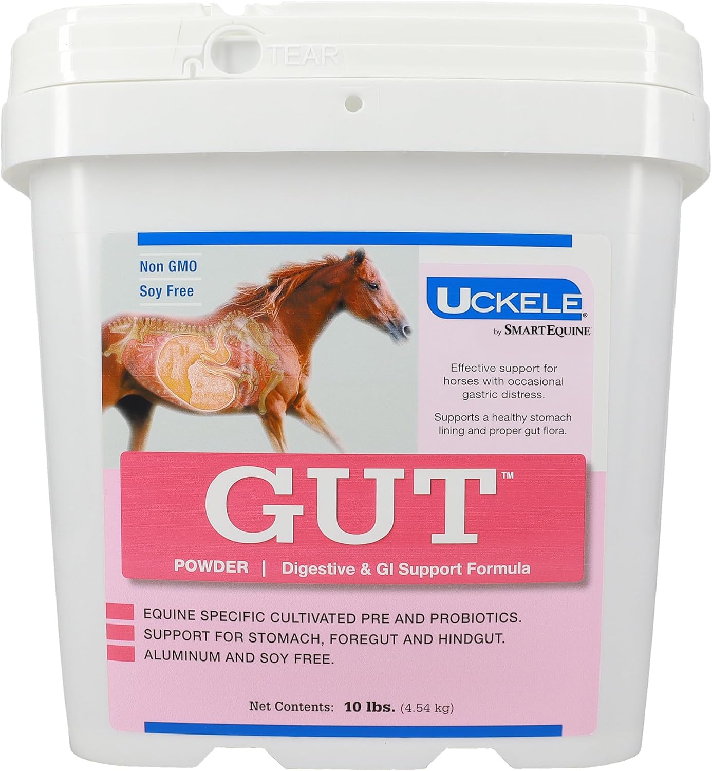 Equine Probiotic Powder for Healthy Horse Gut | Uckele Gut™ Powder by SmartPak | Prebiotic & Probiotic Supplement | 10 lb Bucket