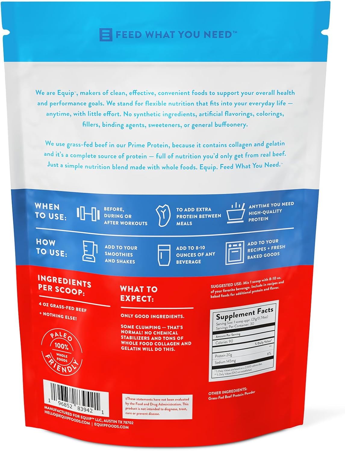 Equip Foods Prime Protein Powder | Grass-Fed Beef Isolate | Carnivore Protein Powder | Paleo & Keto Friendly | Gluten & Dairy Free | Supports Tissue Growth | 30 Servings, Unflavored