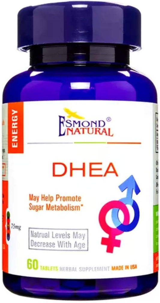 Esmond Natural DHEA 75mg Tablets for Sugar Metabolism, Libido, Energy, Brain, Immune System - Hormone Balance, GMP Certified, Made in USA