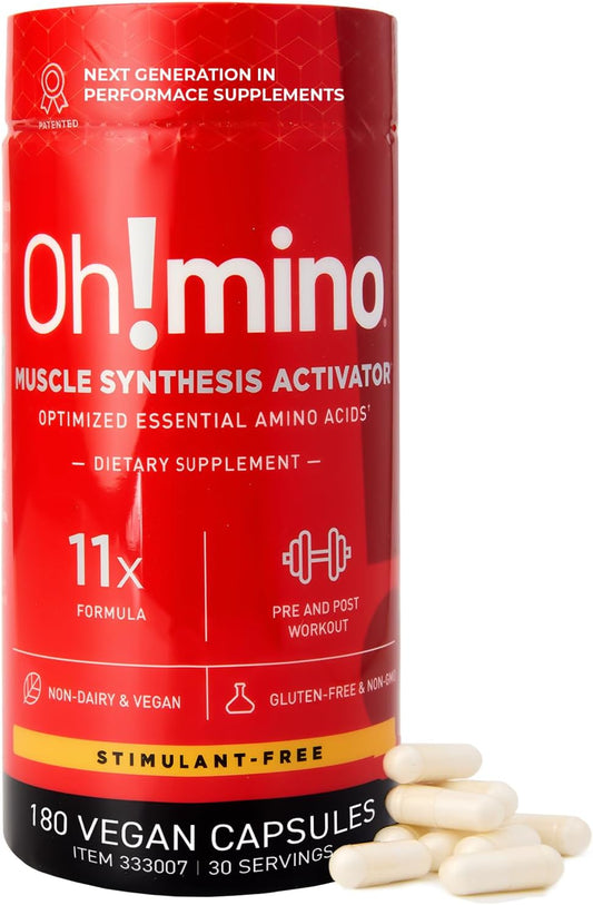 Essential Amino Acids Capsules for Muscle Recovery - Vegan, Zero Sugar, Non Caffeine (180-Count)