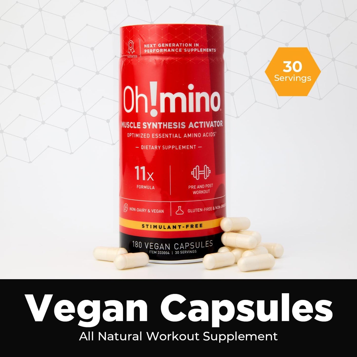 Essential Amino Acids Capsules for Muscle Recovery - Vegan, Zero Sugar, Non Caffeine (180-Count)