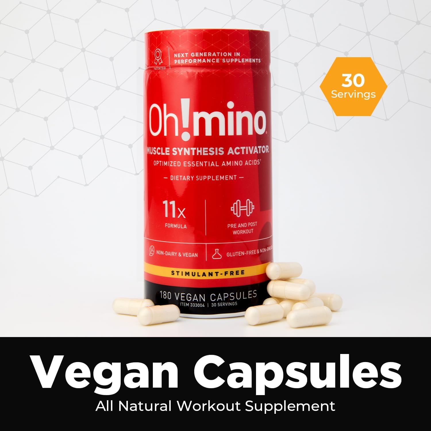 Essential Amino Acids Capsules for Muscle Recovery - Vegan, Zero Sugar, Non Caffeine (180-Count)