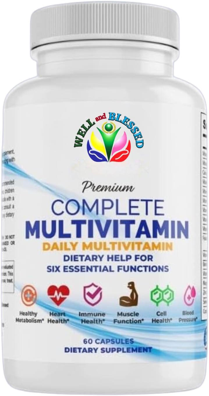Essential Daily Multivitamin Supplement - 60 Capsules - Immune & Heart Support for Men & Women - Well & Blessed Formula