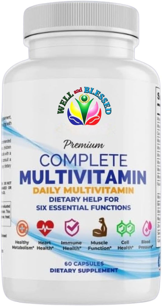 Essential Daily Multivitamin Supplement - 60 Capsules - Immune & Heart Support for Men & Women - Well & Blessed Formula