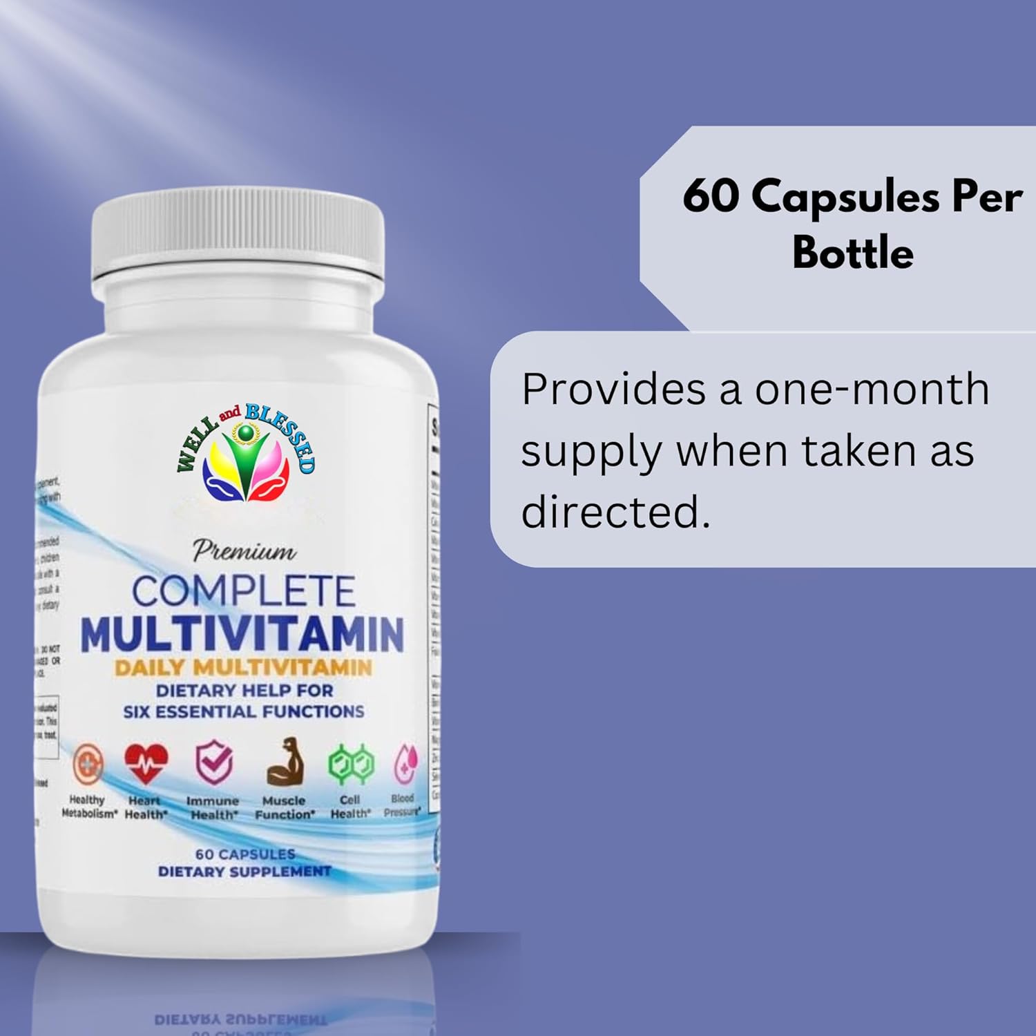 Essential Daily Multivitamin Supplement - 60 Capsules - Immune & Heart Support for Men & Women - Well & Blessed Formula