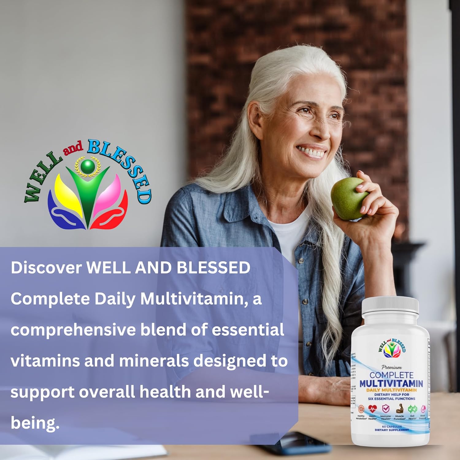 Essential Daily Multivitamin Supplement - 60 Capsules - Immune & Heart Support for Men & Women - Well & Blessed Formula