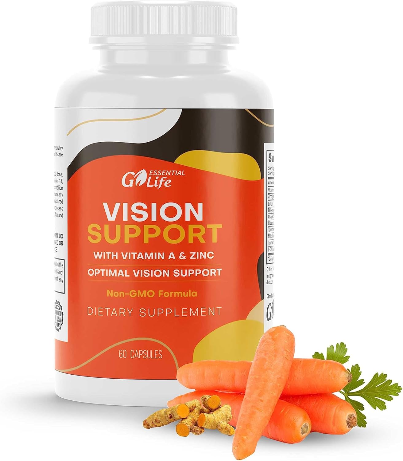Essential Eye Care Supplement with Zinc, Vitamin A, Bilberry, Turmeric, Grape Seed Extract, Lutein 20mg - 60 Capsules for Vision Support and Eye Health