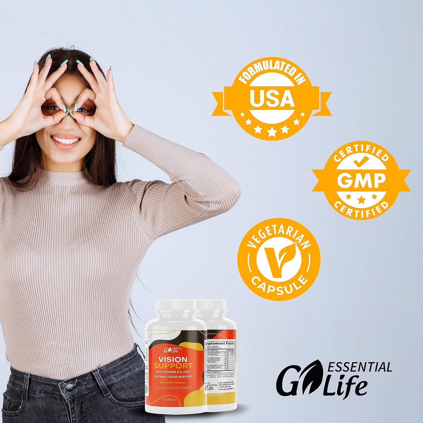 Essential Eye Care Supplement with Zinc, Vitamin A, Bilberry, Turmeric, Grape Seed Extract, Lutein 20mg - 60 Capsules for Vision Support and Eye Health