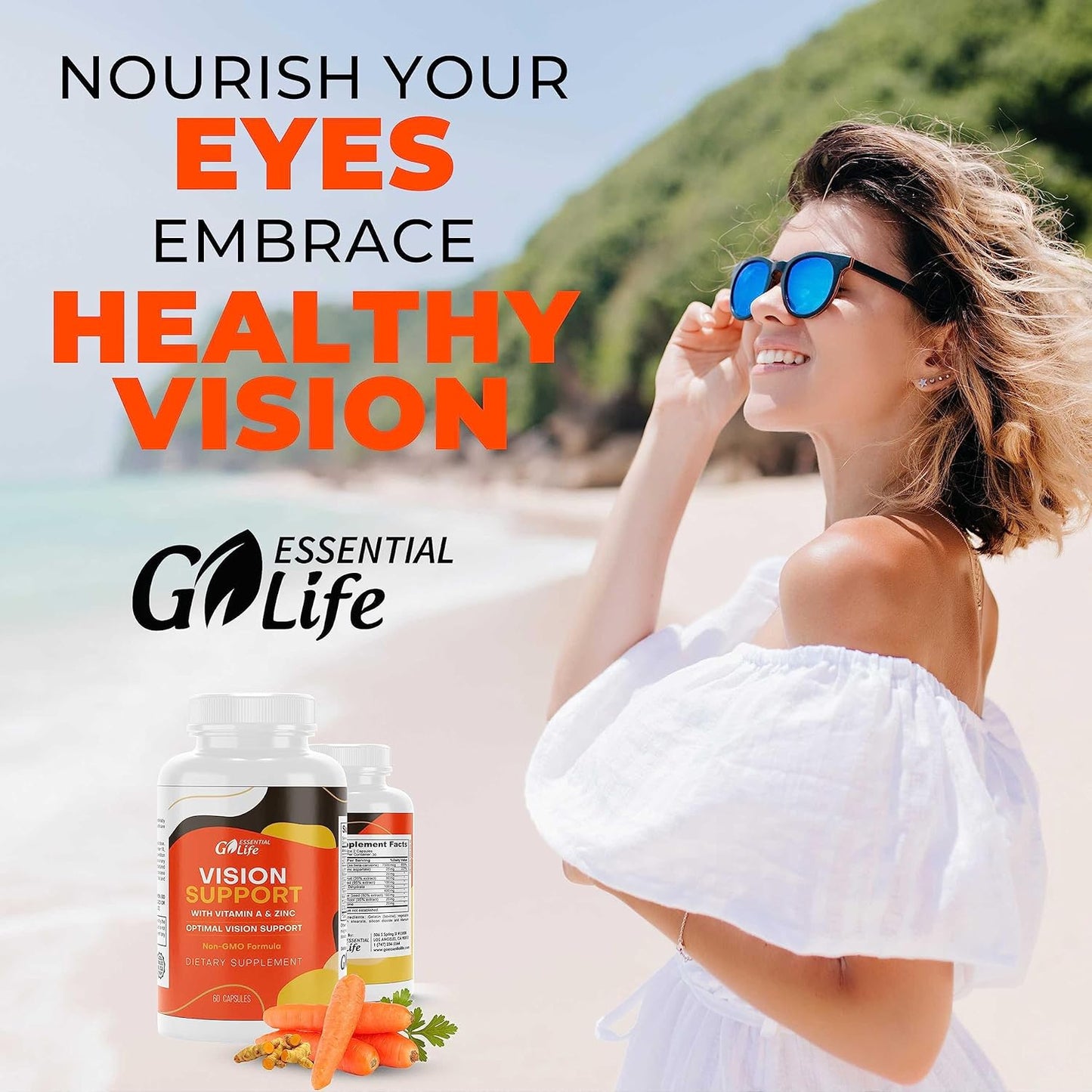 Essential Eye Care Supplement with Zinc, Vitamin A, Bilberry, Turmeric, Grape Seed Extract, Lutein 20mg - 60 Capsules for Vision Support and Eye Health