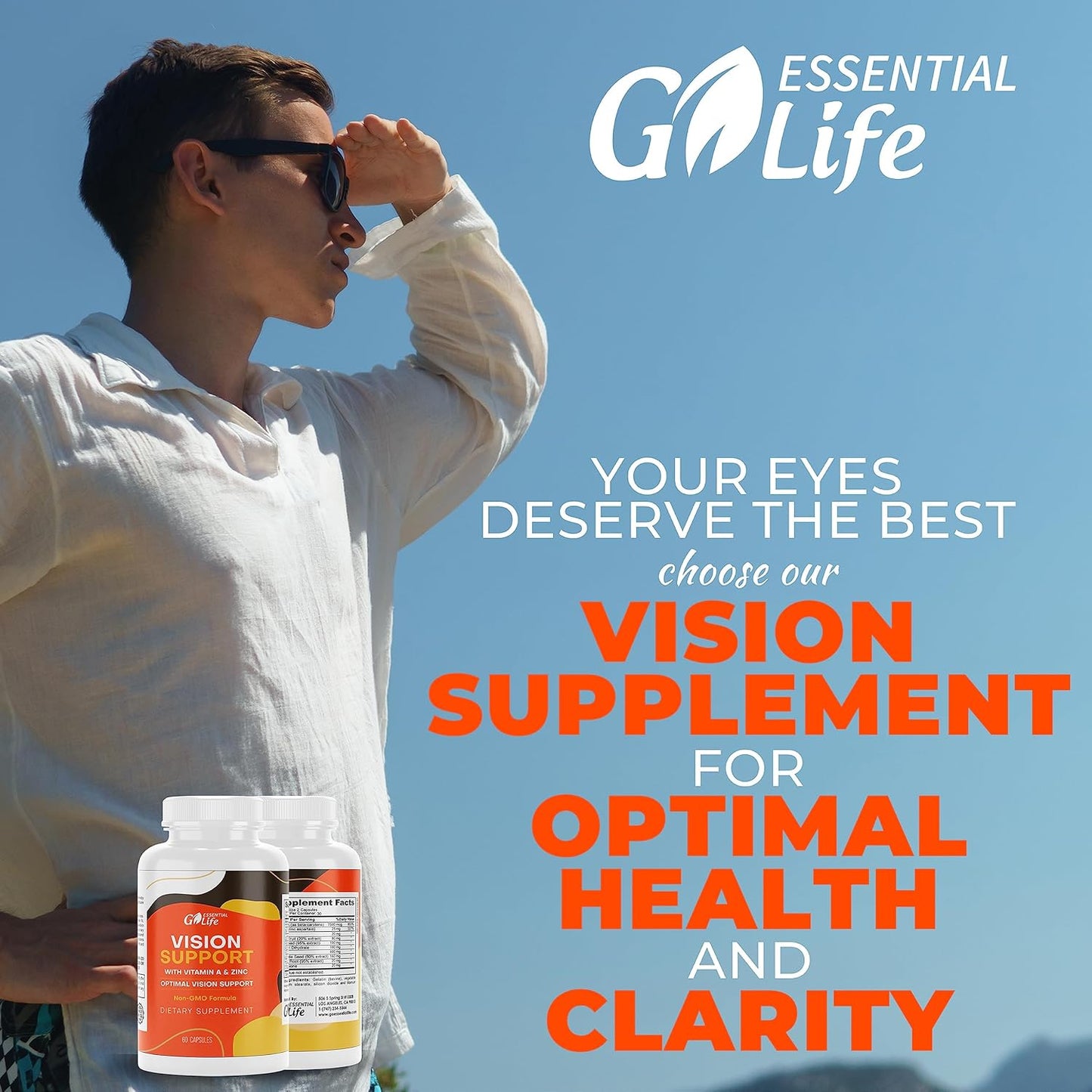 Essential Eye Care Supplement with Zinc, Vitamin A, Bilberry, Turmeric, Grape Seed Extract, Lutein 20mg - 60 Capsules for Vision Support and Eye Health