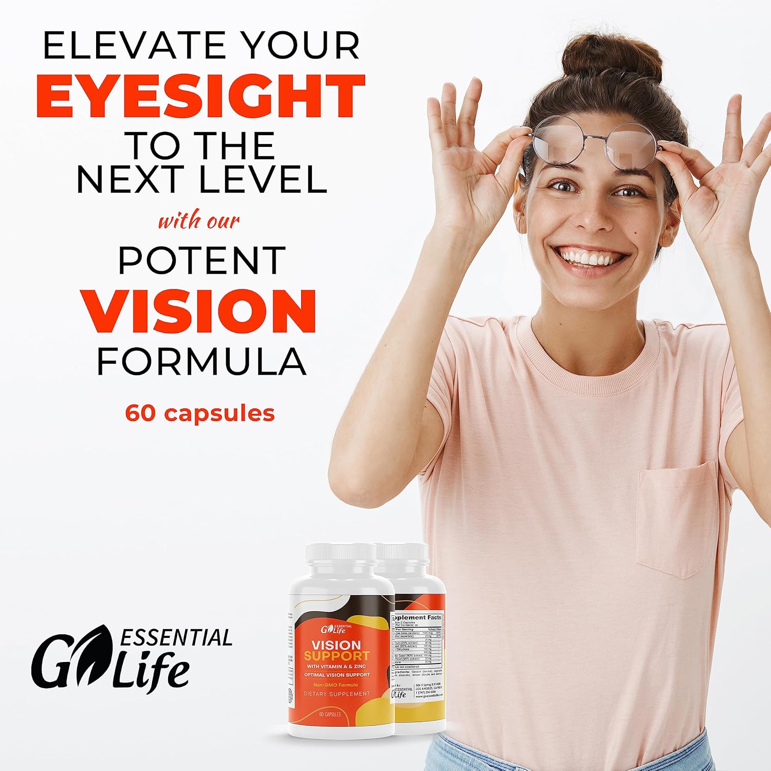 Essential Eye Care Supplement with Zinc, Vitamin A, Bilberry, Turmeric, Grape Seed Extract, Lutein 20mg - 60 Capsules for Vision Support and Eye Health