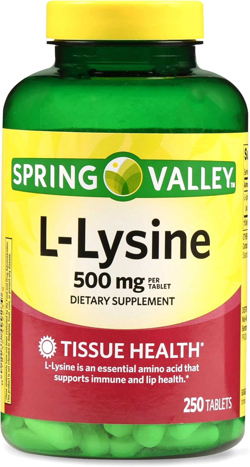 Essential L-Lysine Supplement 500mg - 250 Tablets for Immune System, Skin, Lip, and Tissue Health - Gluten-Free Daily Wellness Support