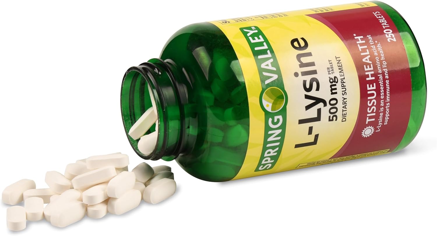 Essential L-Lysine Supplement 500mg - 250 Tablets for Immune System, Skin, Lip, and Tissue Health - Gluten-Free Daily Wellness Support