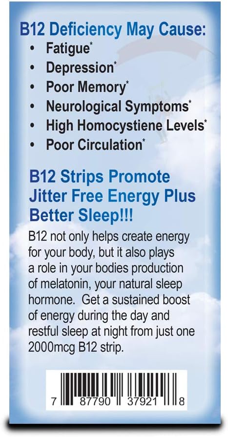 Essential Source Vitamin B12 Strips - Energy Supplement with 2000mcg of Methylcobalamin, B6, Folate & Biotin - Support Nerve & Brain Health, Stress Relief, Sleep - Winter Berry Flavor, 90 Day Supply