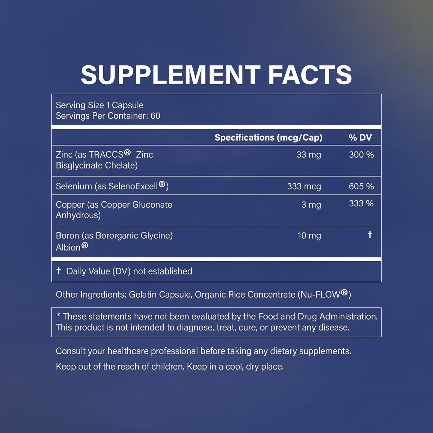 Essential Trace Minerals Supplement for Immune Support & Joint Health - Zinc, Copper, Selenium, Boron - 60 Capsules