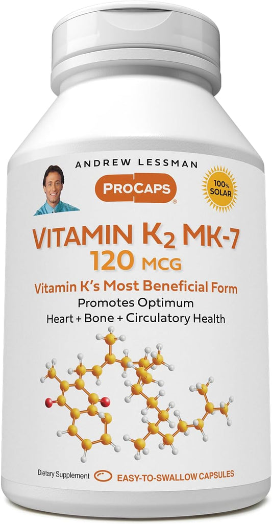 Essential Vitamin K2 MK7 120mcg Softgels for Healthy Calcium Utilization - Promotes Skeletal, Heart, and Arterial Health - Additive-Free, Easy to Swallow