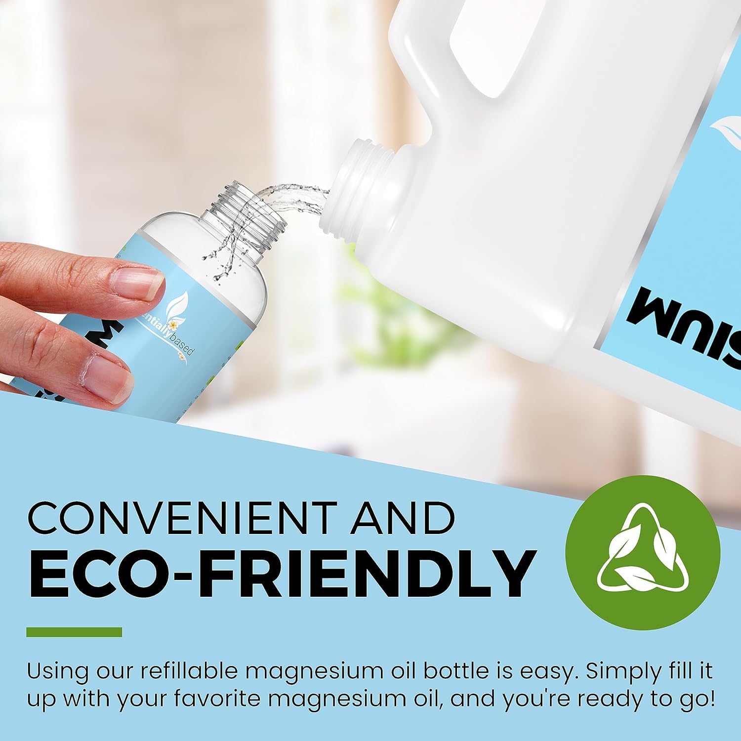 essentiallybased Pure Magnesium Oil Spray Bundle - 8oz & 64oz Sizes